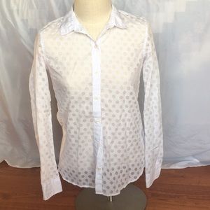 Sheer dotted white button down blouse
